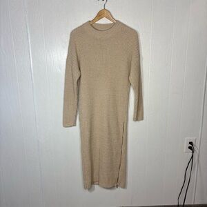 ASOS cream ribbed mock neck long sleeve midi sweater dress with side zipper US 8